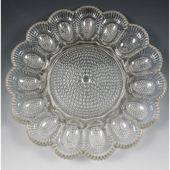 Vintage Indiana Pressed Glass Hobnail Clear Beaded Deviled Egg & Relish Tray - Picture 1 of 3
